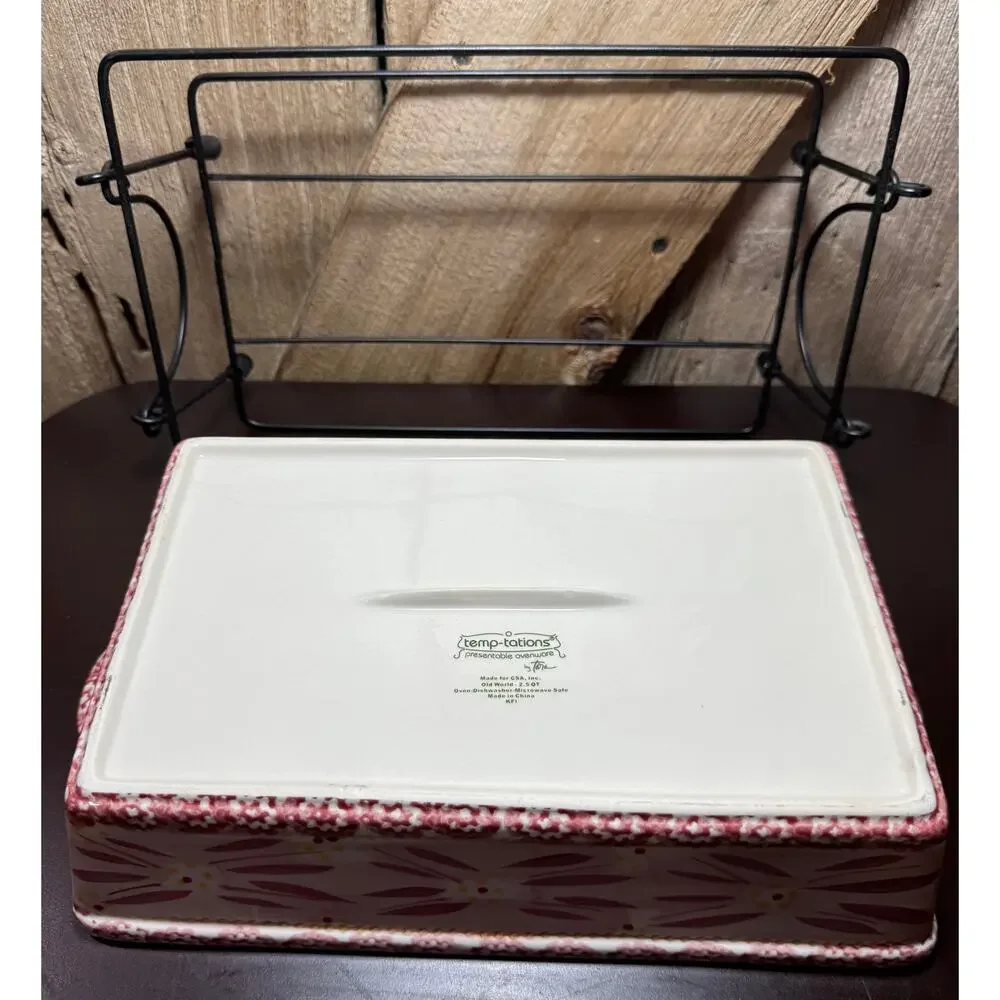 Temptations By Tara Old World Red 2.5 Quart Rectangle Baking Dish Rack Trivet